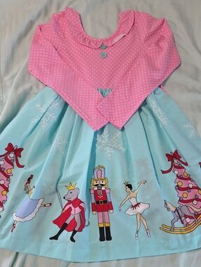 Eleanor Rose Pink Polka Dot & Blue Nutcracker Skirted Dress